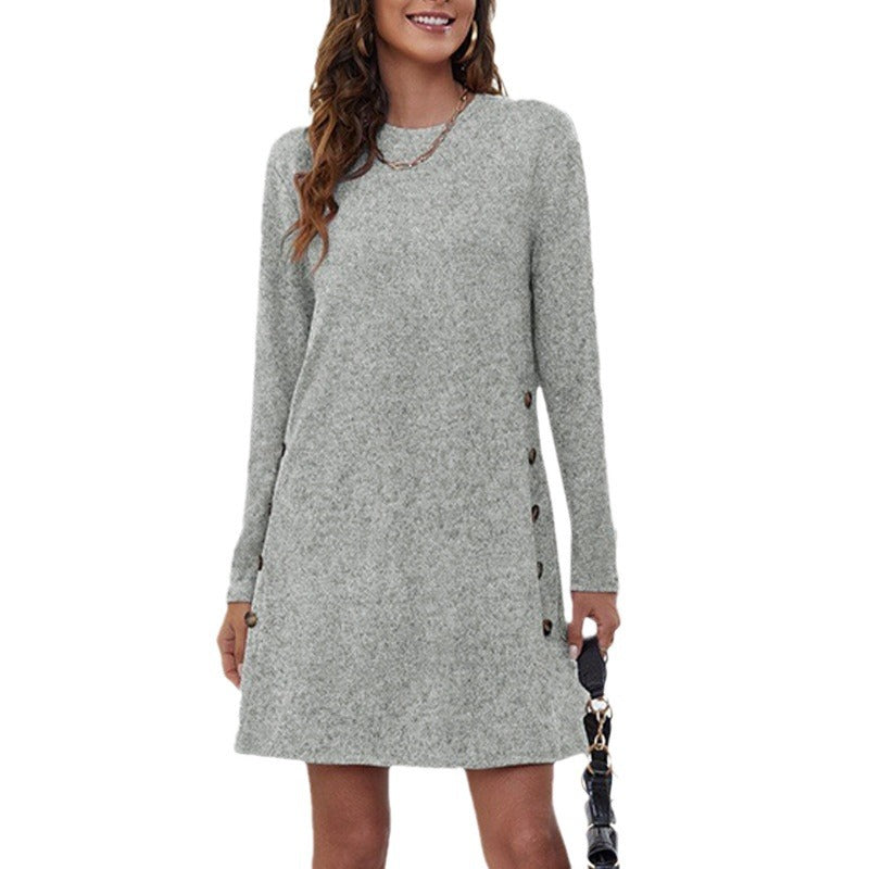 Dame sweatshirtkjole med elegant knaplukning og moderne snit Stilla
