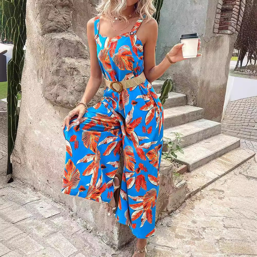 Dame Tropisk Tryk Løs-Ben Jumpsuit Stilla