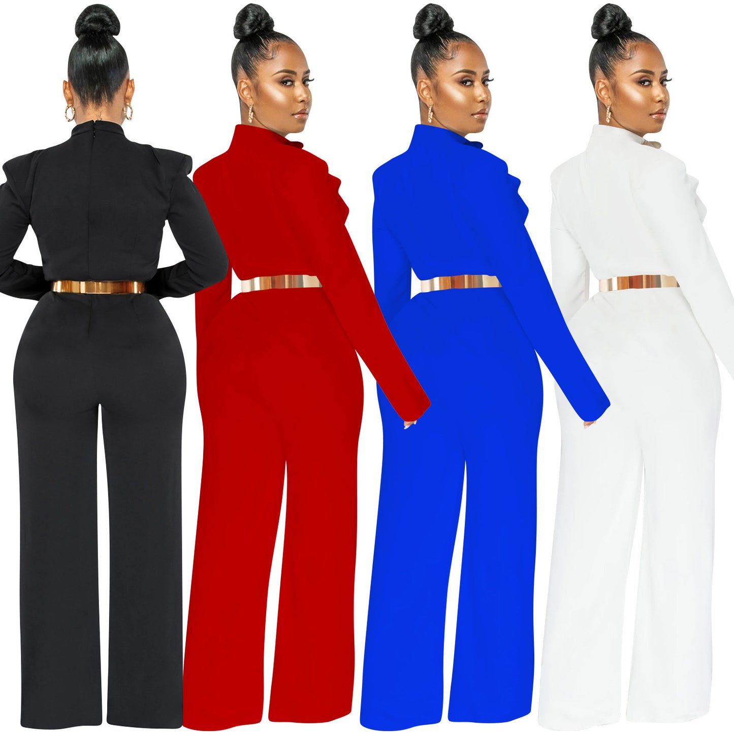 Dame elegant jumpsuit med smart firkantet udskæring og tætsiddende bælte Stilla