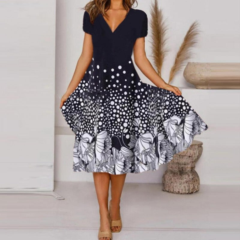 Stilla | Chic Casual Print V-Hals Gade Mote Kjole