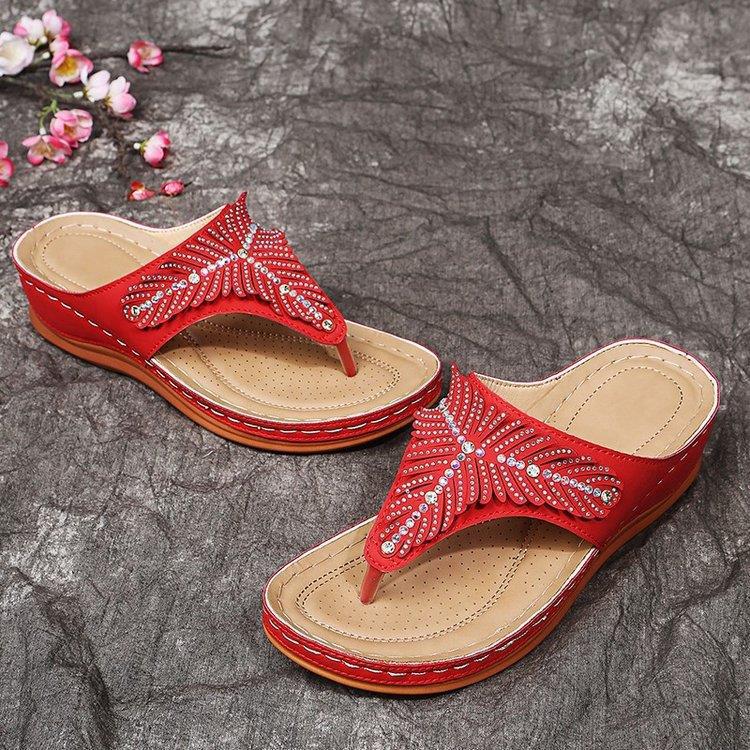 Dame Elegante Tåsplit Sandaler med funklende Smykke detaljer og anatomisk Sål Stilla