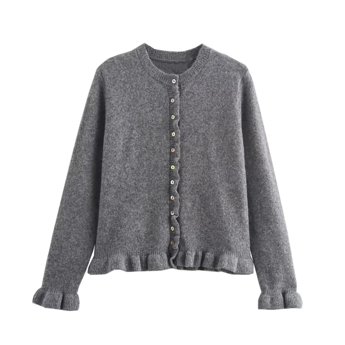 Femme Rüschensaum Knaplukning Cardigan Stilla