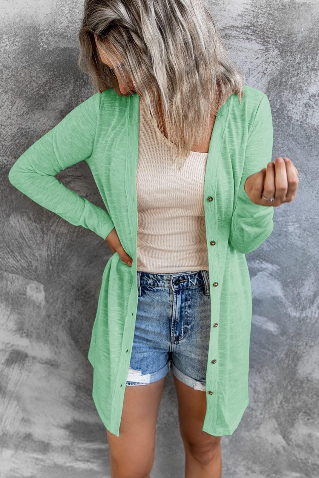 Damer lang cardigan med praktisk knapliste og figursmigrende snit Stilla
