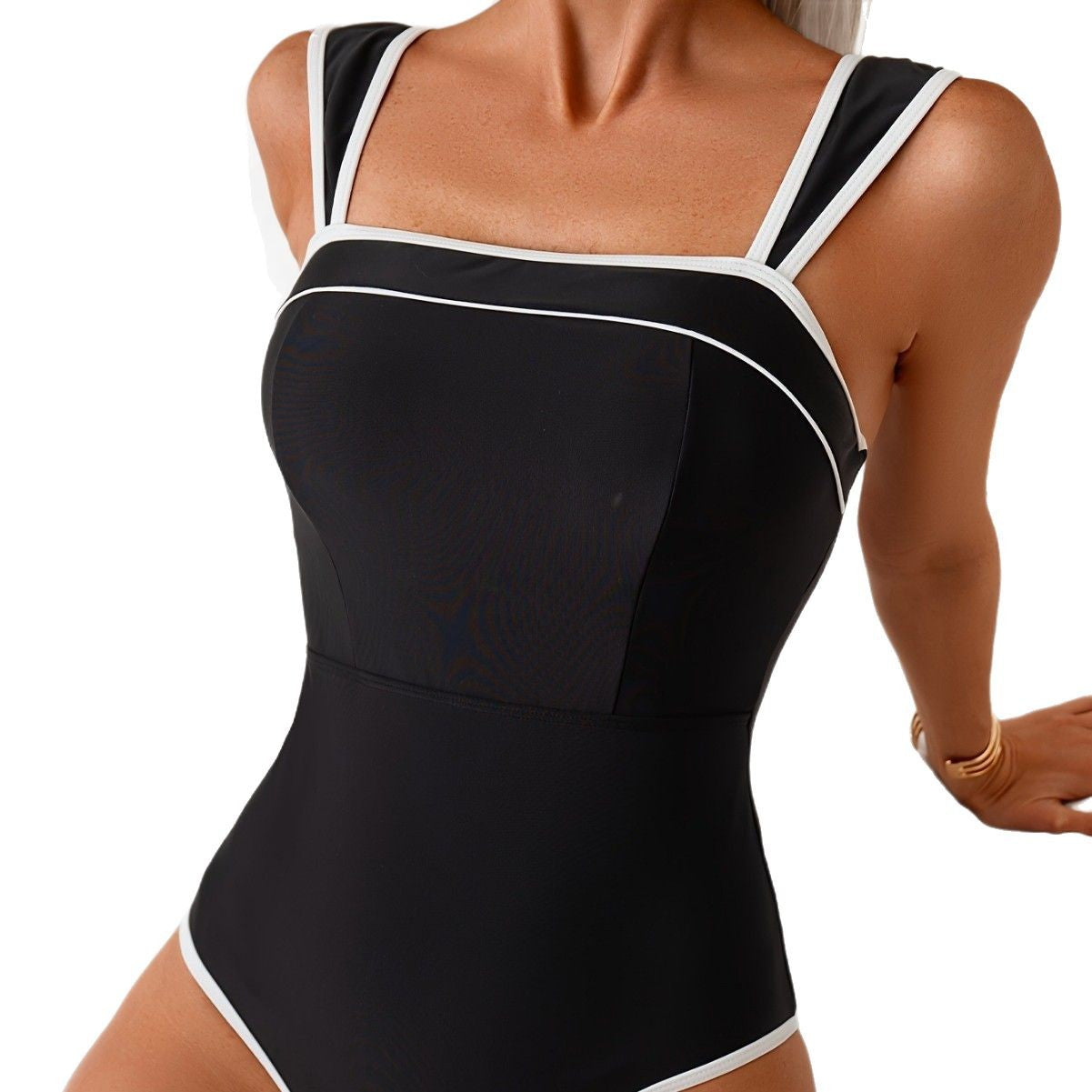 Dame Elegant Badedragt med kontrastbånd Stilla