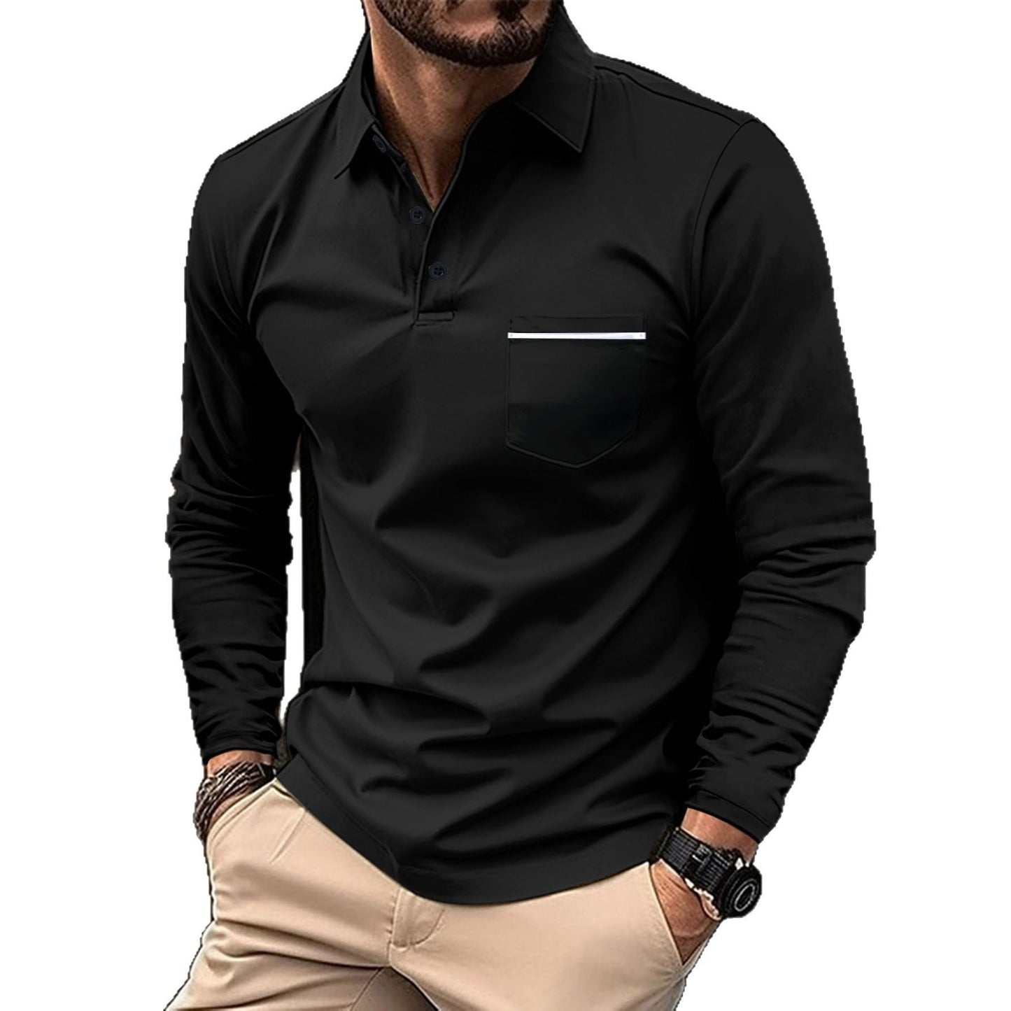 Herrer Langærmet Poloshirt med moderne krave og praktisk brystlomme Stilla
