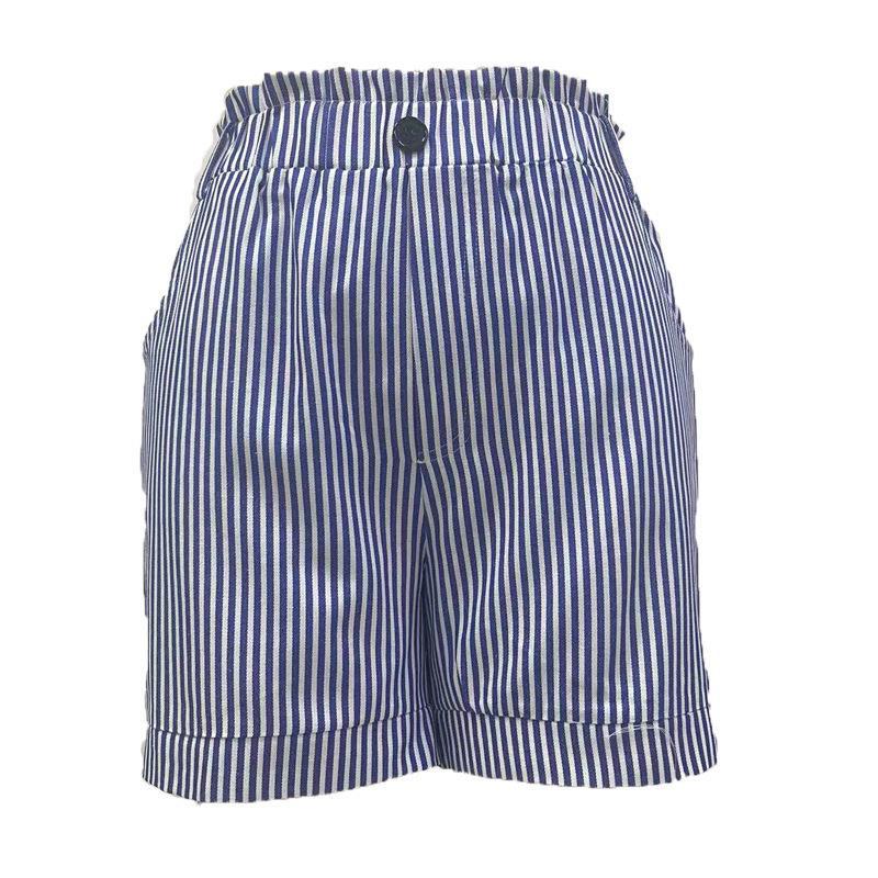 Dame elegante stribede shorts med elastisk liv og sidelommer Stilla