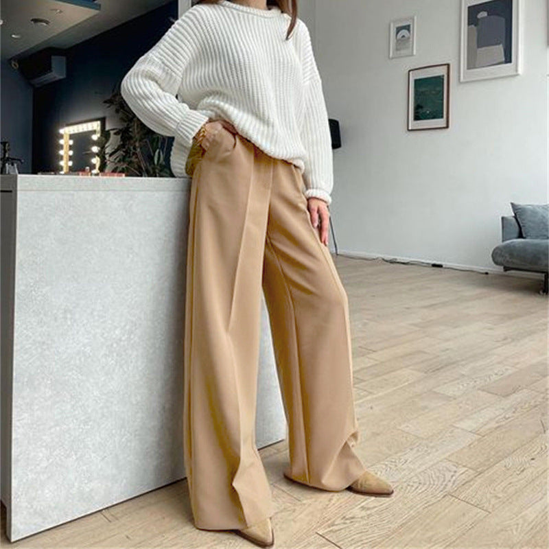 Dame bred høj bund bukser med elegant plissering Stilla