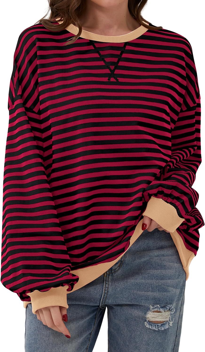Stilla | Løs Stribet Pullover i Løs Pasform