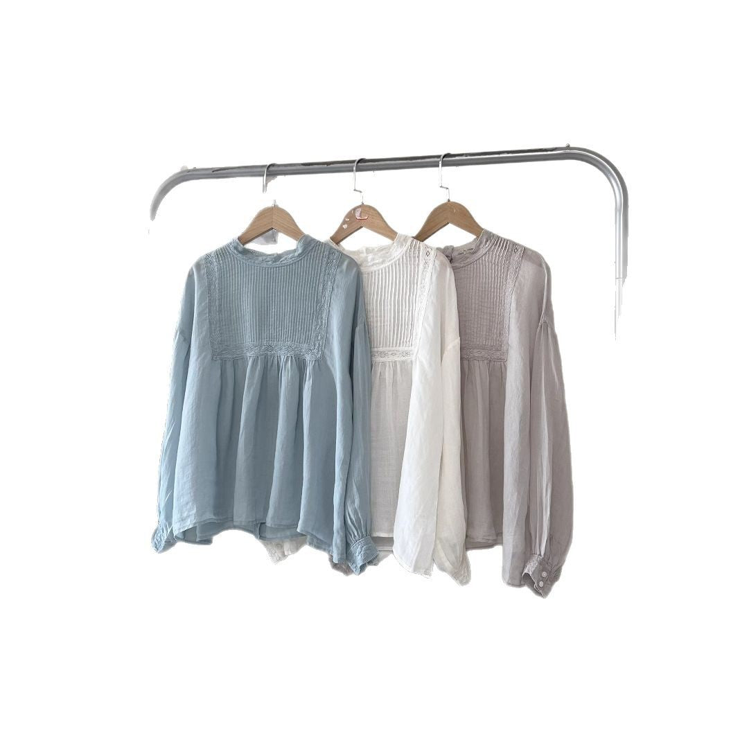 Dame Elegant Folds bluse med Spitze Detalje Stilla