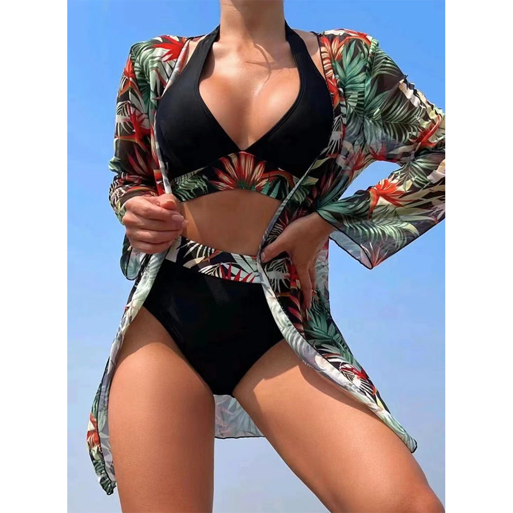 Damer bikini-sæt med floral overtræk og høj talje Stilla