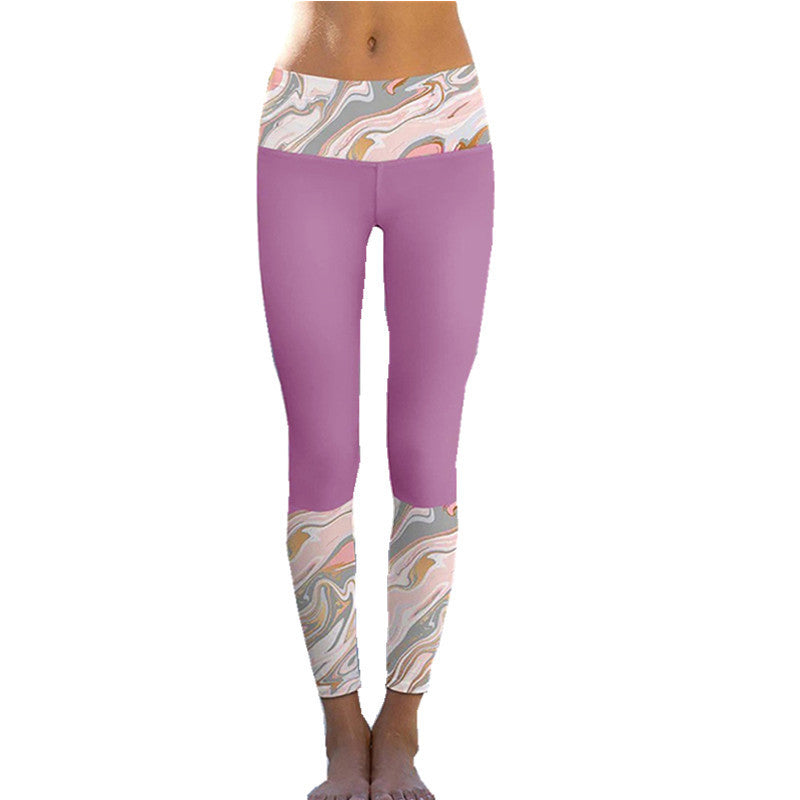 Dame Sporty Leggings med stilfuldt marmorprint og høj talje Stilla