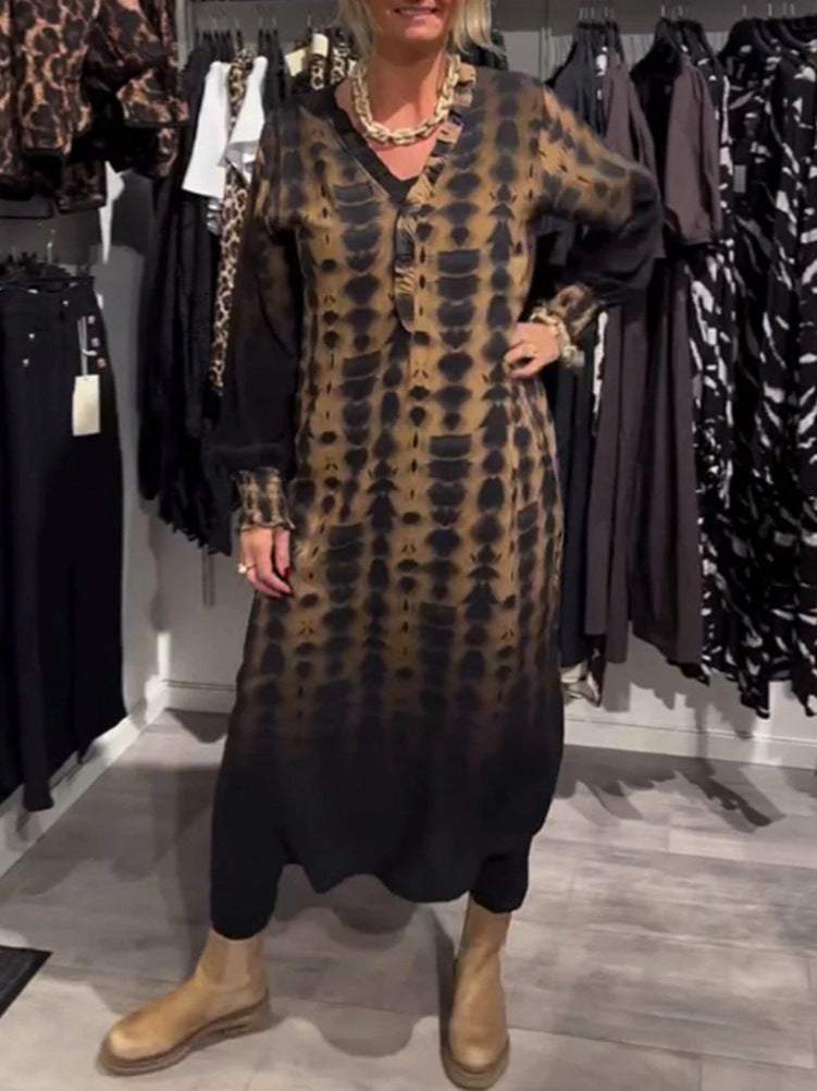 Dame lang skjortekjole med moderne batikdesign Stilla