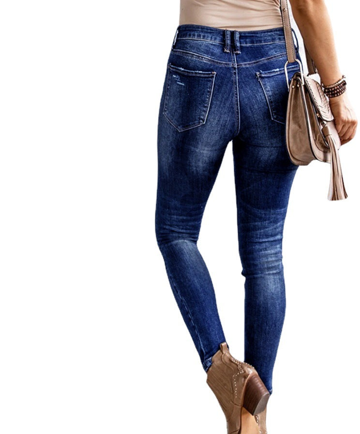 Dame Ripped Skinny Jeans med høj talje og afslappet pasform Stilla