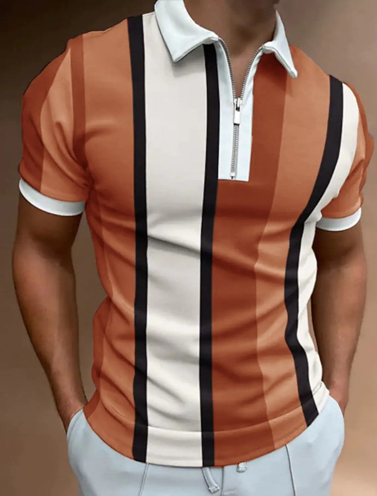 Herre poloshirt med moderne lynlås og stilfuldt stribemønster Stilla