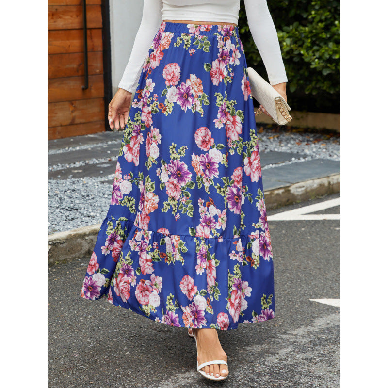 Femme Floral Print Stort Maxi Nederdel Stilla