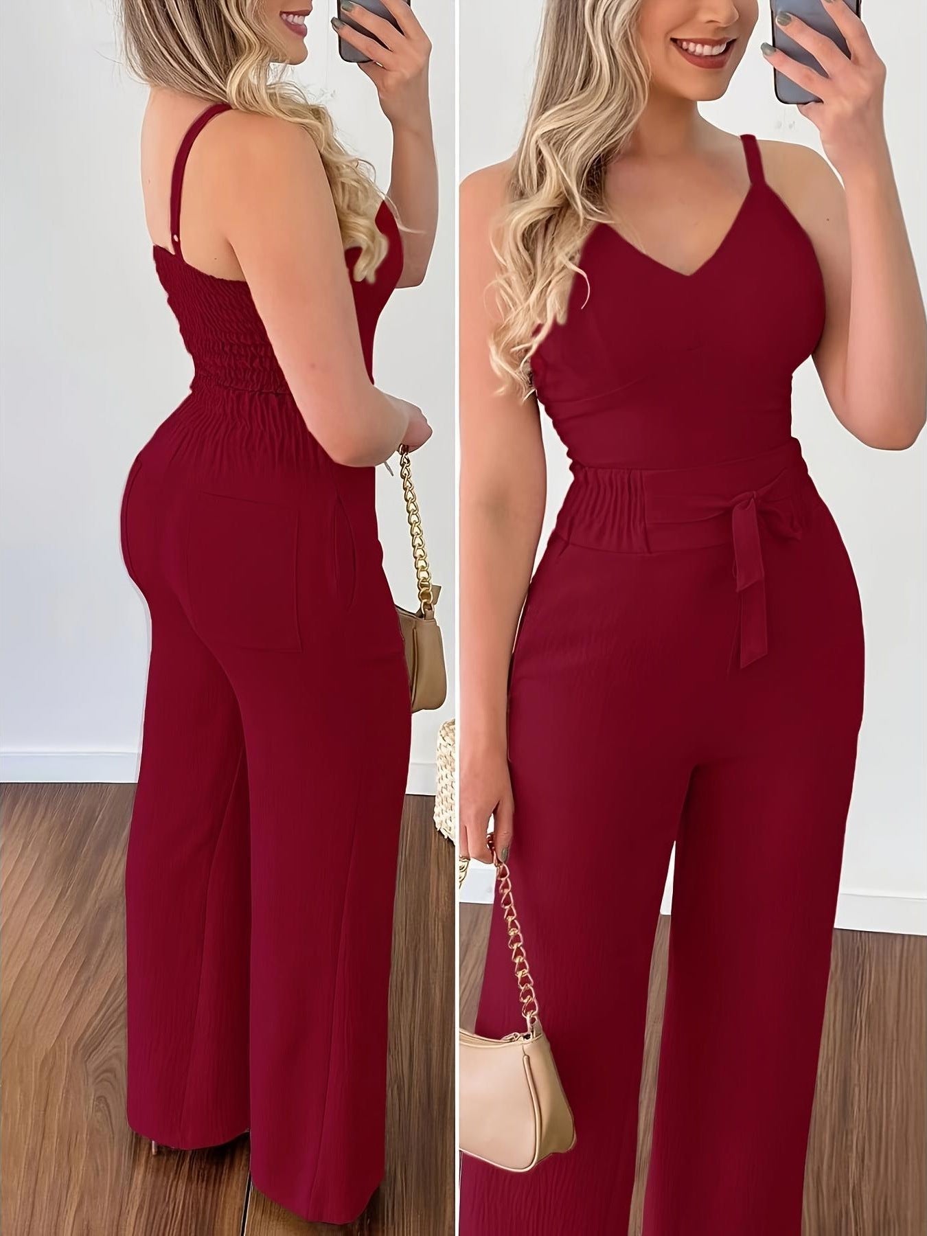 Dame jumpsuit med justerbare stropper og elegant taljebånd Stilla