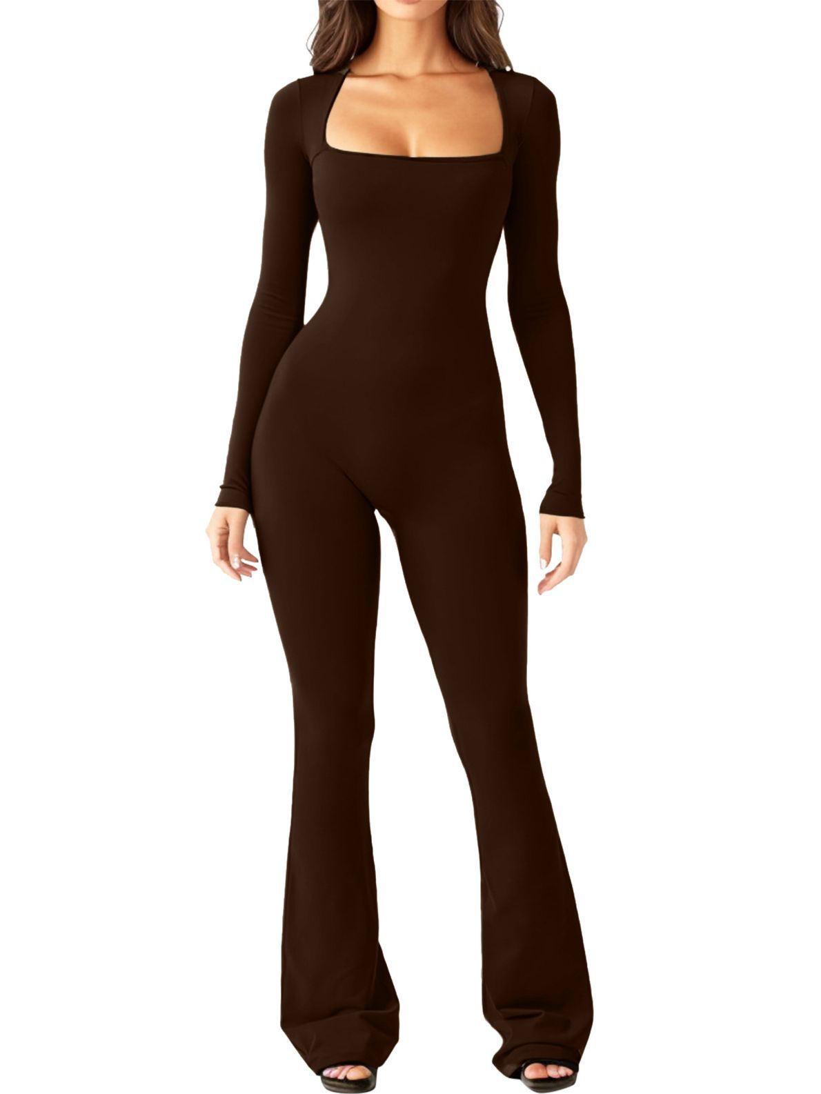 Dame elegant jumpsuit med dyb udskæring og udvidede ben Stilla