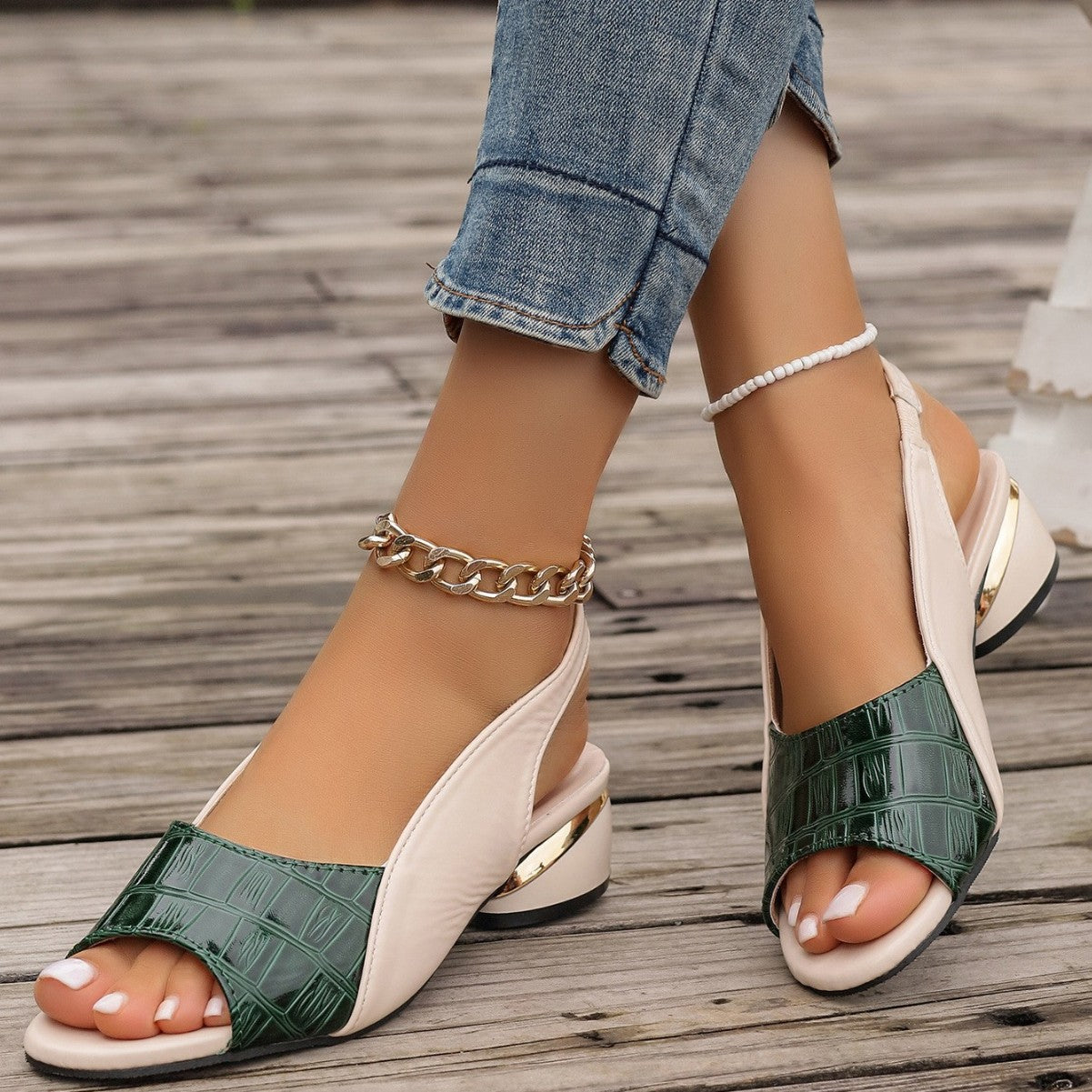 Dame Open-Toe Slingback Blokhælsandaler med stilfulde detaljer Stilla