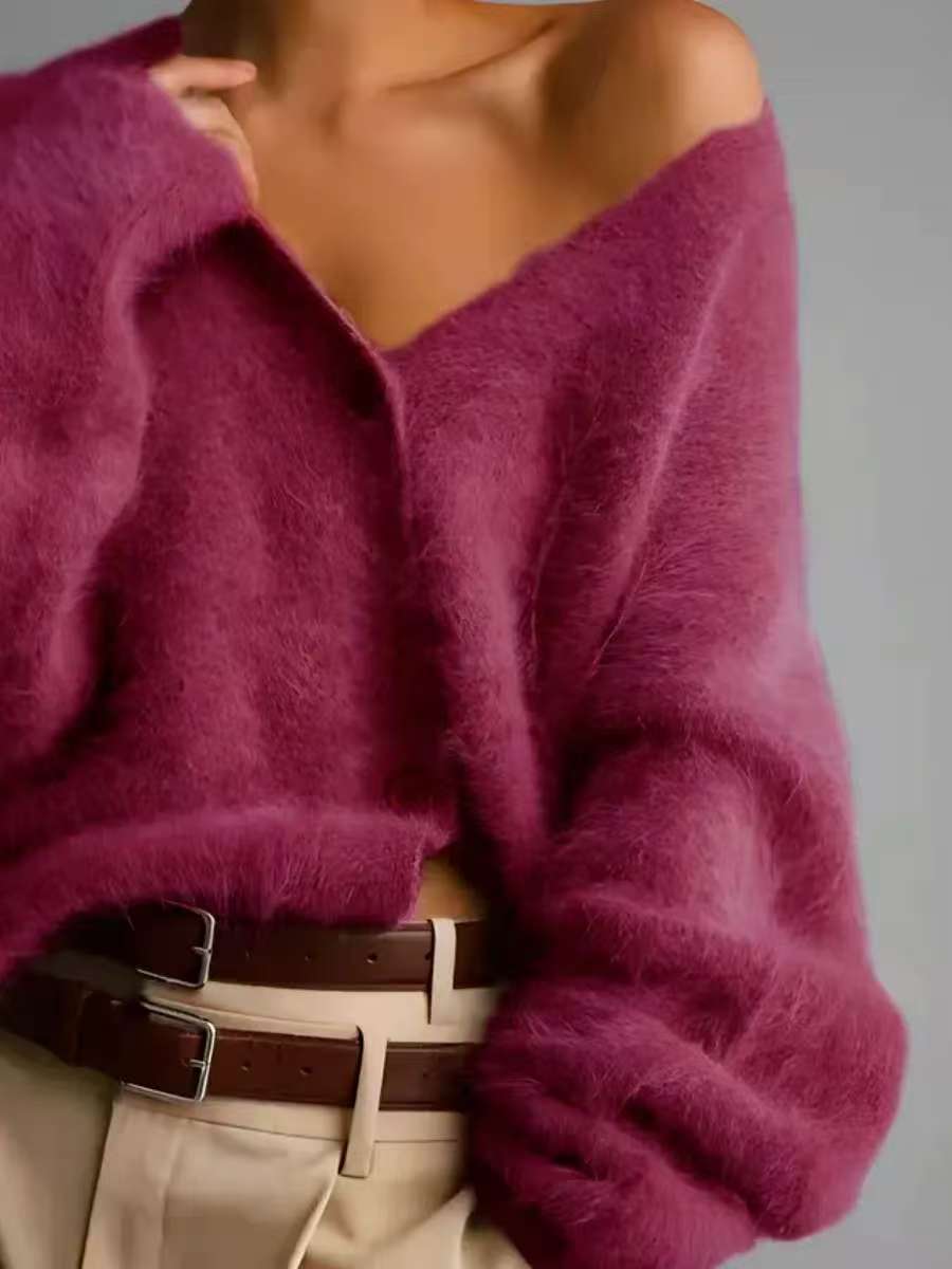Femme Blød og Fuzzy Cardigan Jakke Stilla