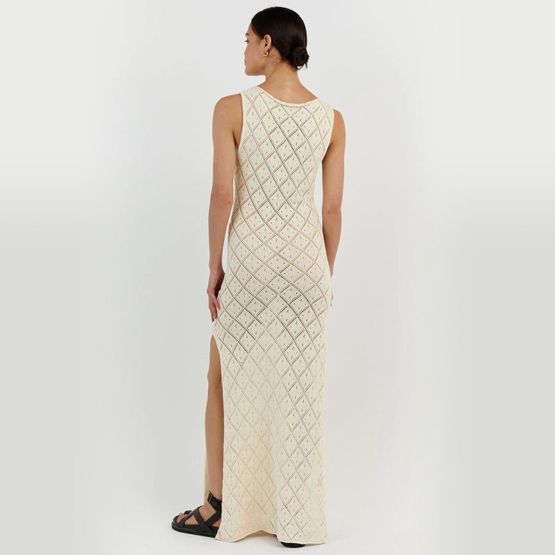 Dame Strik-Maxelegant kjole med gennembrudt design Stilla