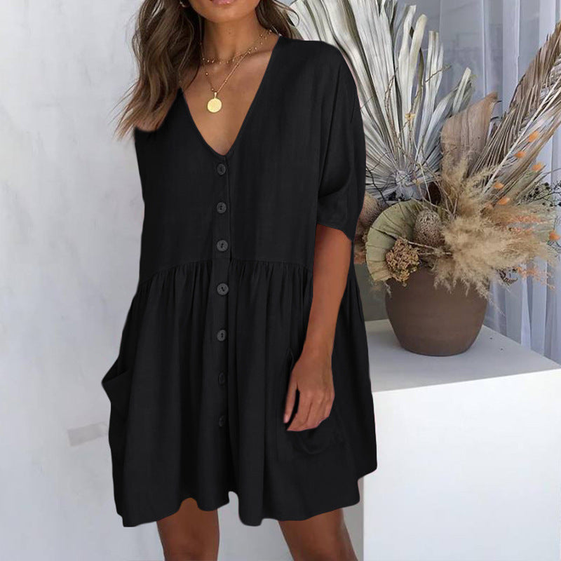 Dame afslappet skjortekjole i åndbart bomulds materiale med knaplukning og praktiske lommer Stilla