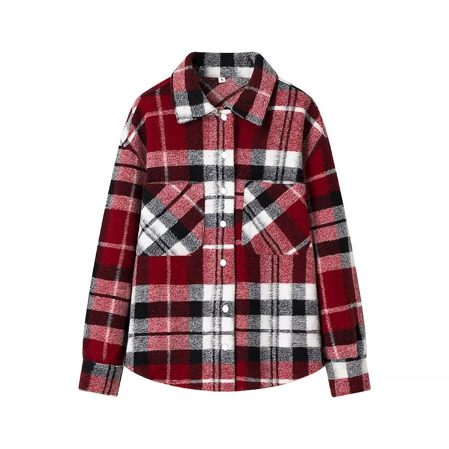 Dame Størrelse Oversized Ternet Flannel Skjortejakke Stilla