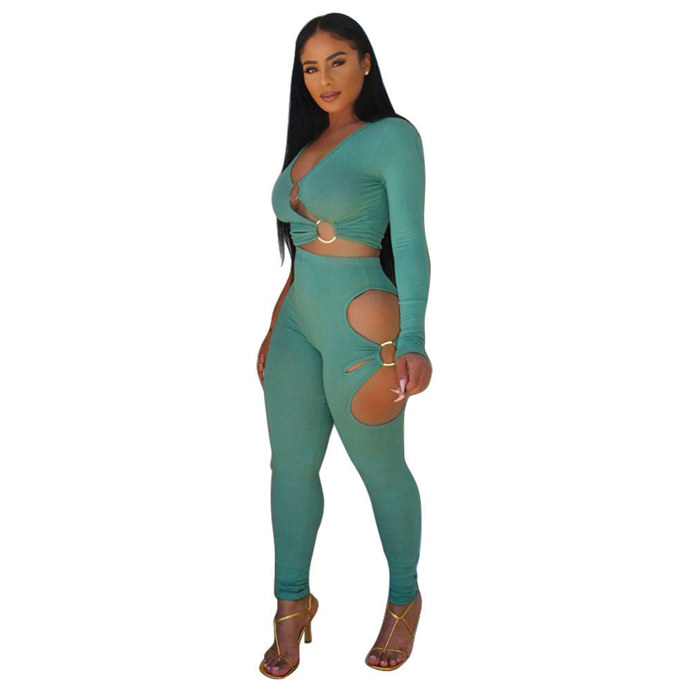 Dame Cut-Out Jumpsuit med glitrende design og lange ærmer Stilla
