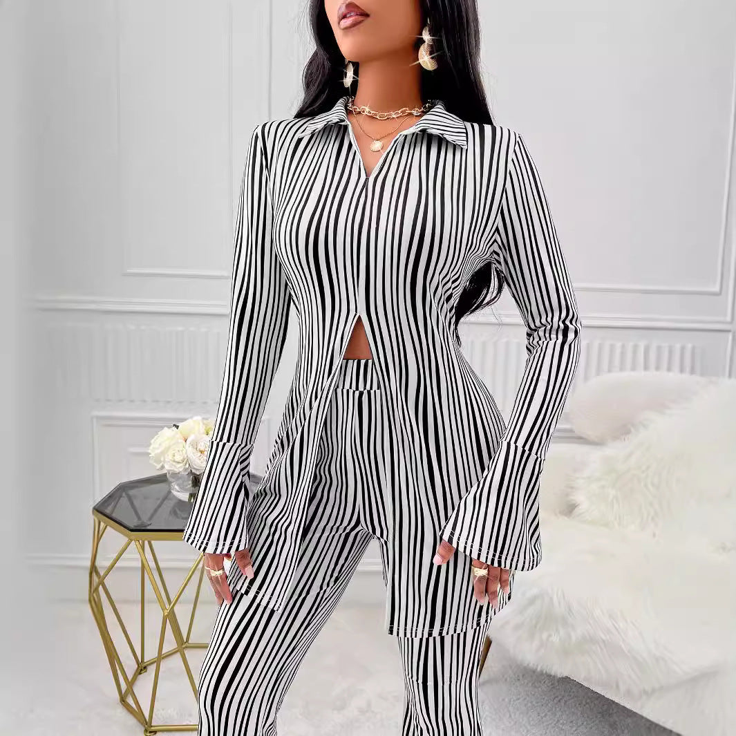 Dame elegant jumpsuit med iøjnefaldende striber og udskåret overdel Stilla