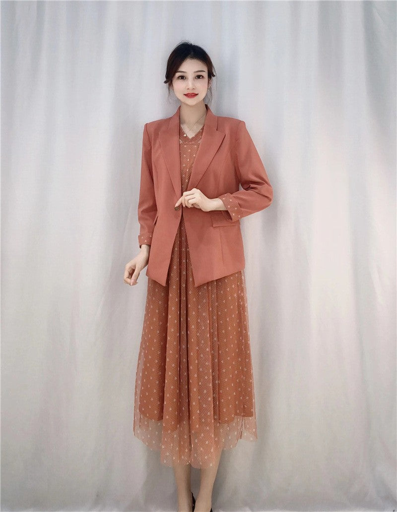 Kvinder elegant blazer med blomster maxi kjole Stilla