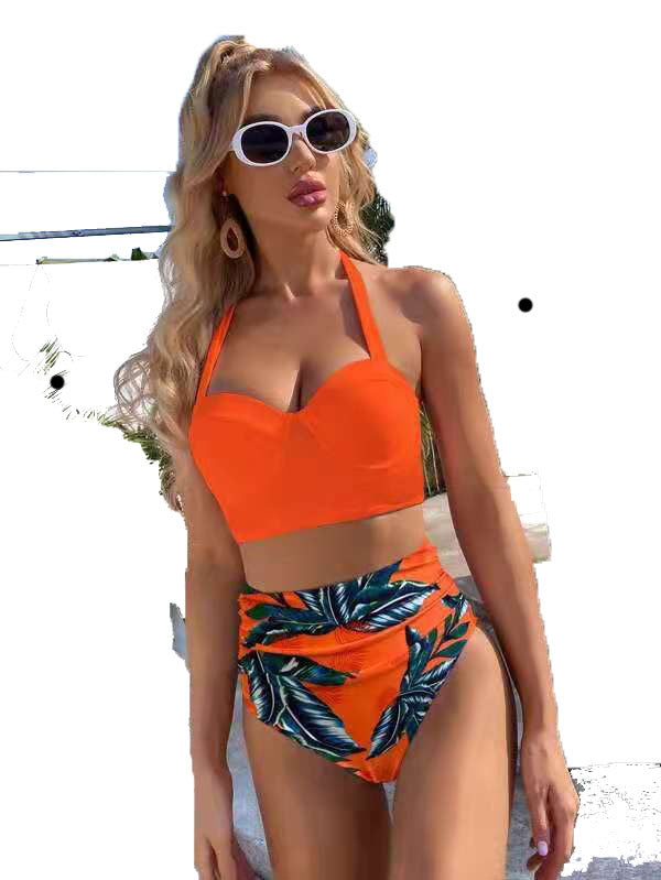 Dame Højskåret Bikini med stilfuldt top og elegant rynkning Stilla