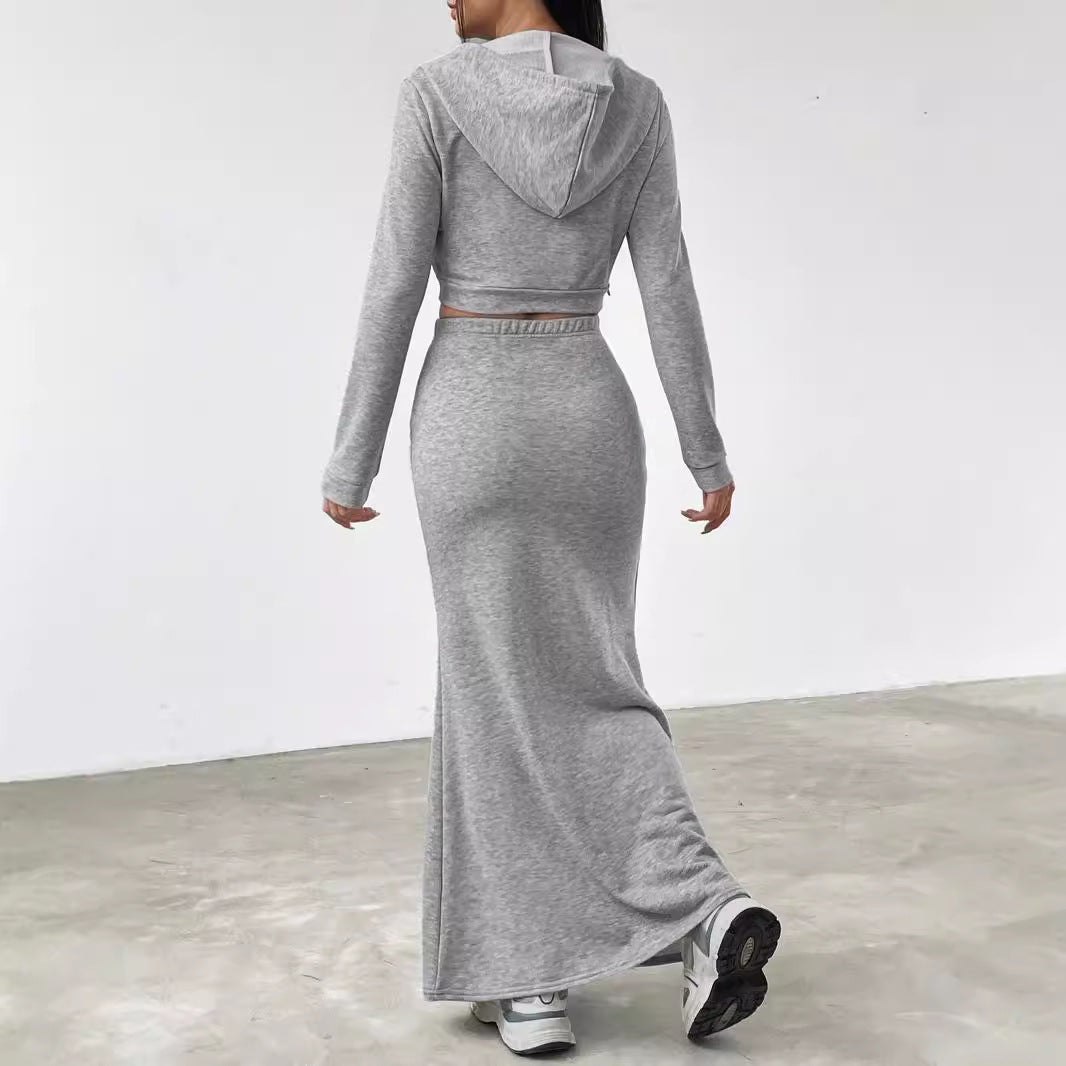 Dame elegant Cropped Sweatshirt med høj talje og Maxiskørt Stilla