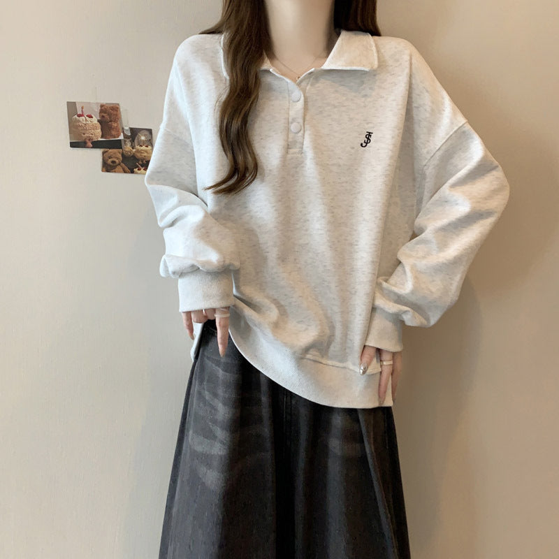 Femme Relaxed Fit Polo Pullover Sweatshirt Stilla