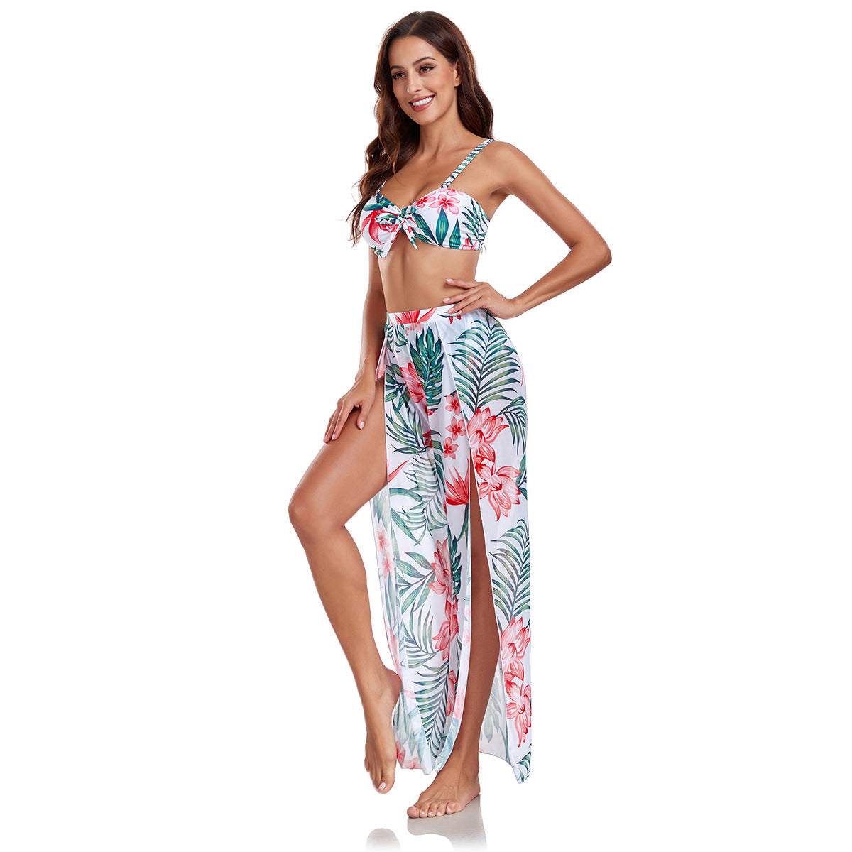 Dame Bikini-sæt med elegant indpakningsskørt og blomsterdesign Stilla