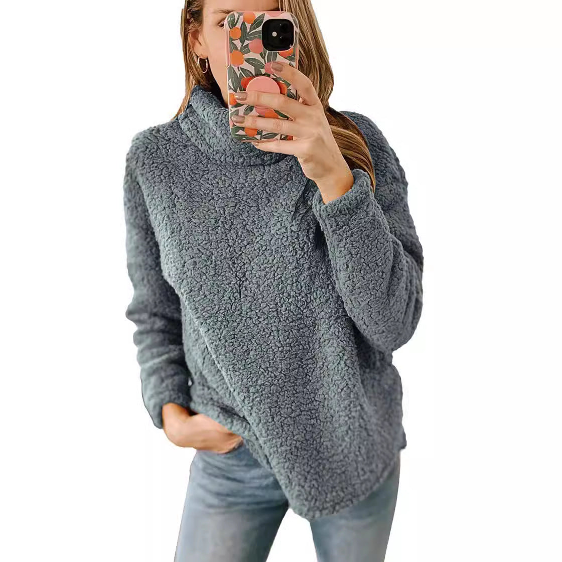 Dame hyggelig sweater i oversized stil med høj krave og blødt overmateriale Stilla