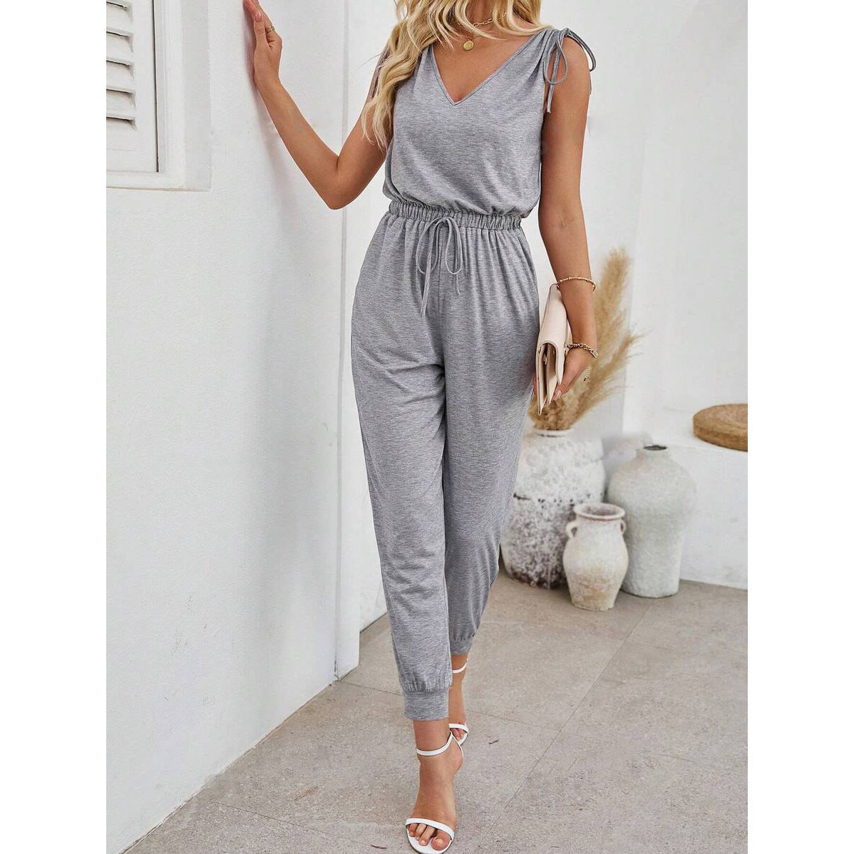 Dame Casual Jersey Jumpsuit med justerbare stropper og elastisk talje Stilla