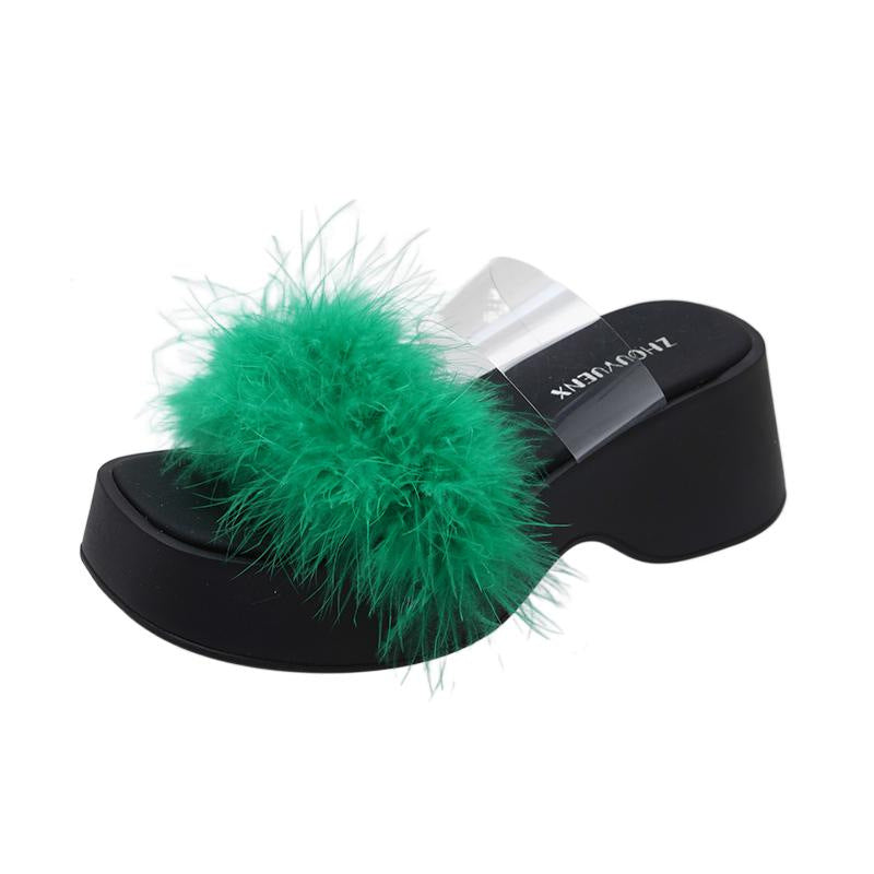 Dame mode platform slippers med fjederdetaljer og gennemsigtig rem Stilla