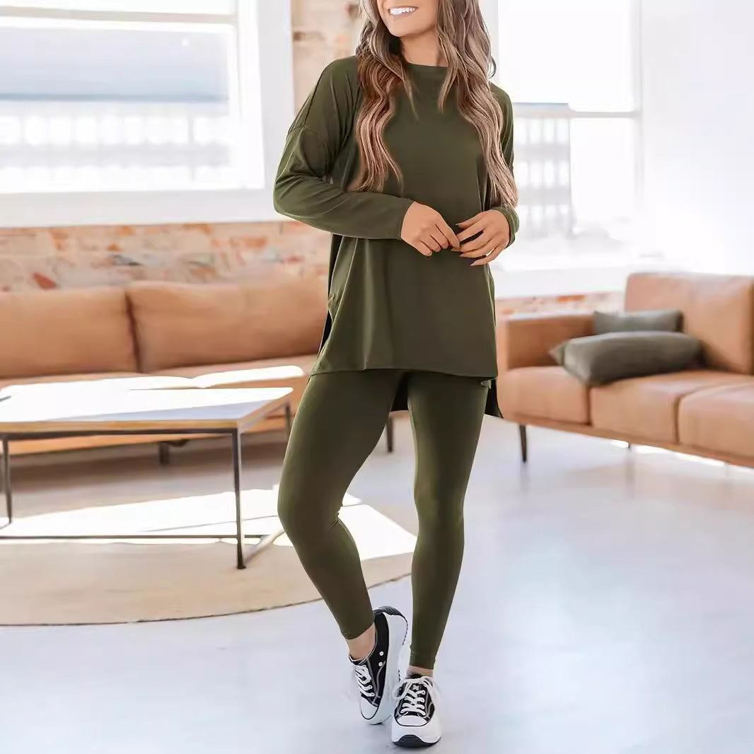 Dame Sporty Lang Tunika Bluse og Leggings Sæt Stilla