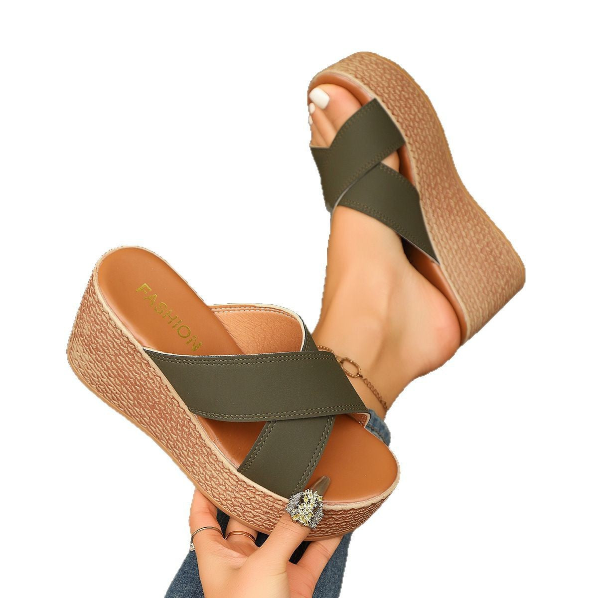 Dame Wedge-sandaler med crossover remme og skridsikker sål Stilla