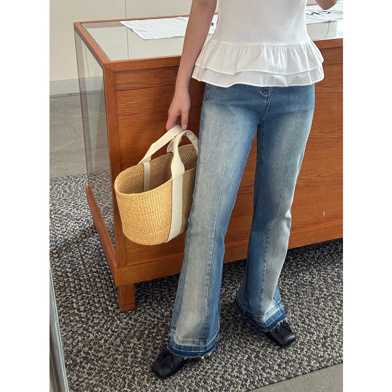 Dame Bootcut Jeans med frynset afslutning Stilla