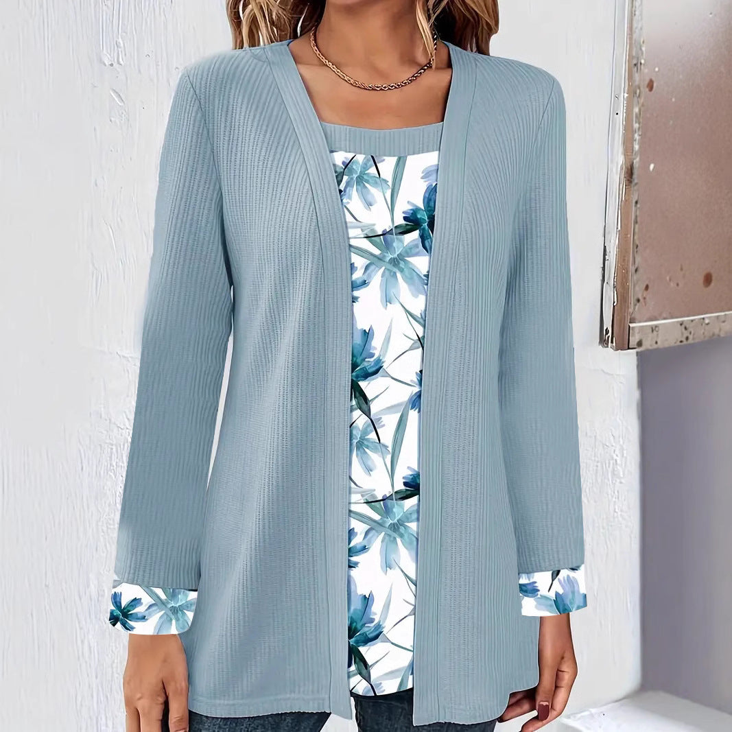 Dame langærmet cardigan med blomster mønster Stilla