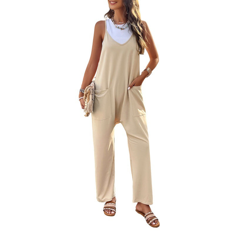 Dame Casual Jumpsuit med justerbare stropper og praktiske lommer Stilla