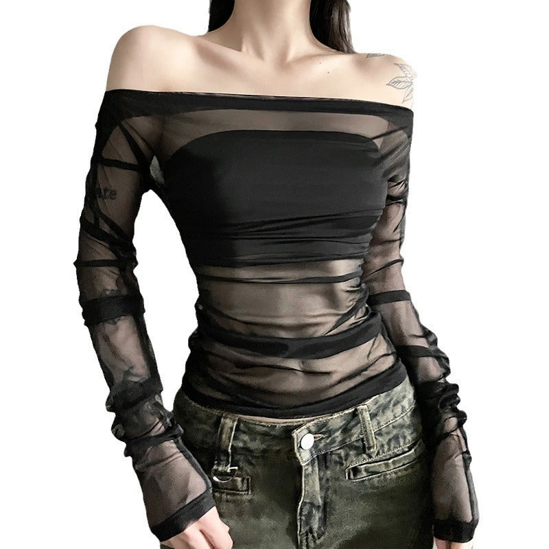Dame Transparent Bluse med spændende flæse design og elegante ærmer Stilla