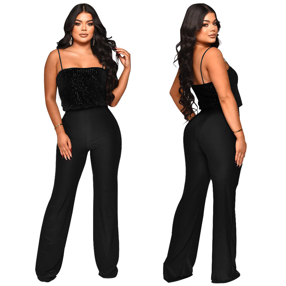 Dame glamorøs jumpsuit med palietter og bredt ben Stilla