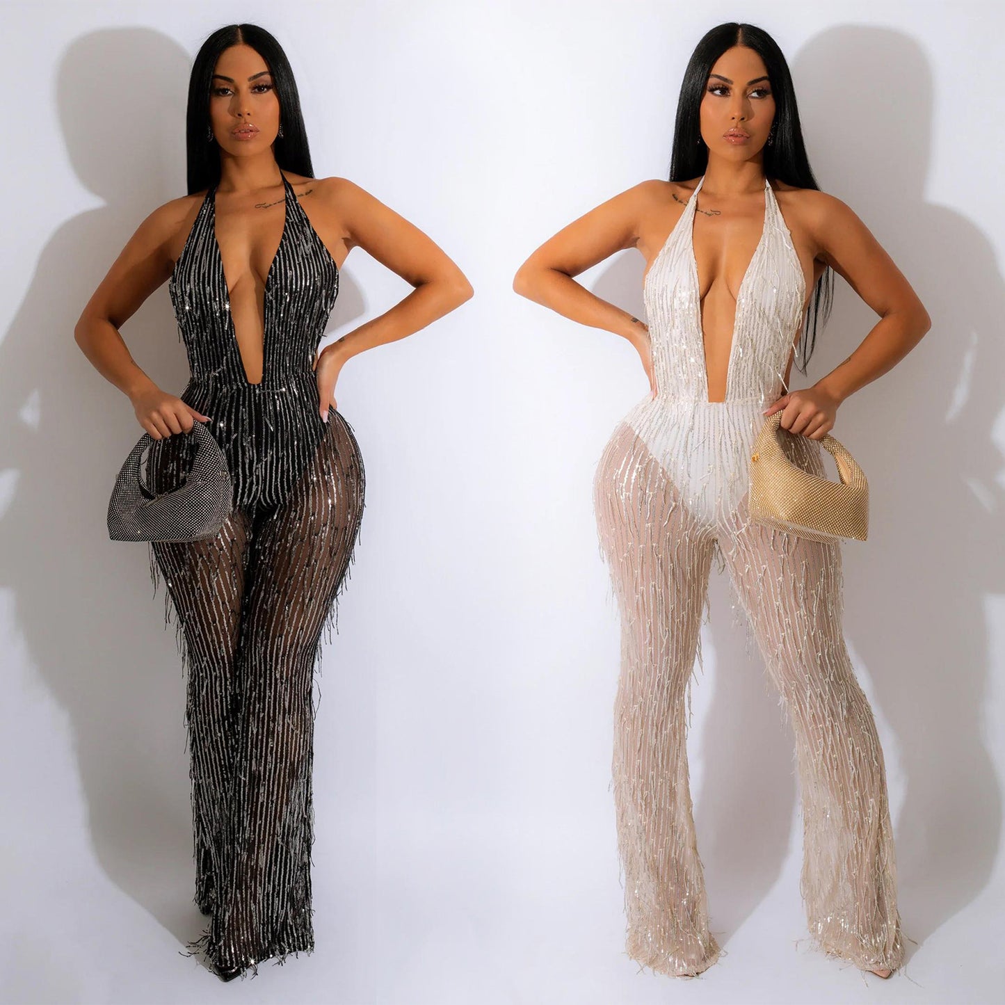 Dame Glamourøs Jumpsuit med frynser og strass dekorationer Stilla