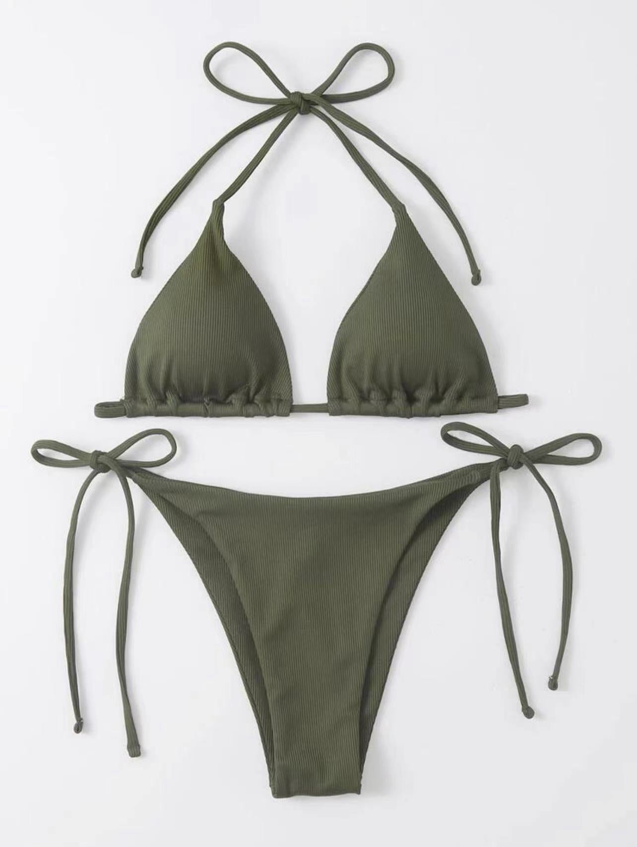 Dame Triangel-Bikini-Sæt med justerbare bindebånd og ribbet design Stilla