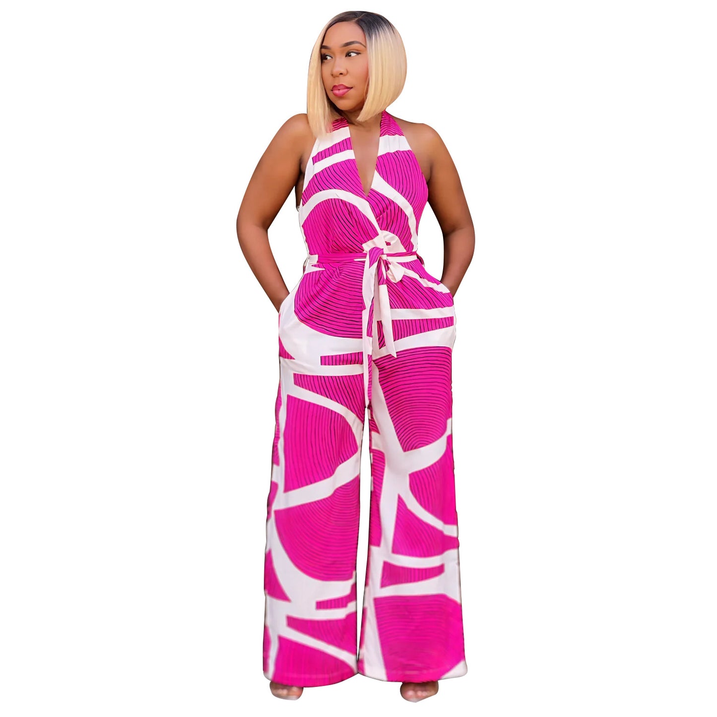 Dame Trendy Jumpsuit med dyb V-hals og bredt ben Stilla