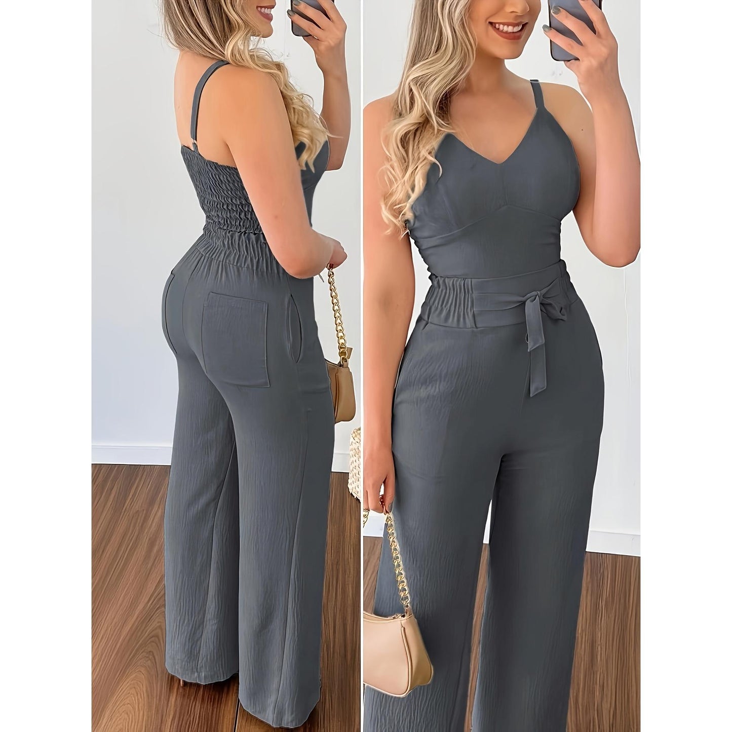Dame jumpsuit med justerbare stropper og elegant taljebånd Stilla