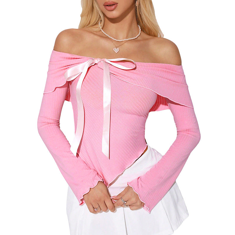 Femme Off-shoulder Draperet Body med Sløjfe Detalje Stilla