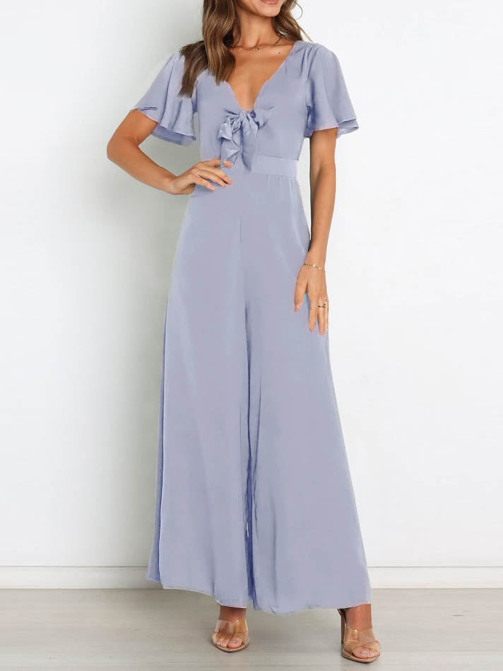Stilla | Kortærmet Bred Ben Afslappet V-hals Jumpsuit