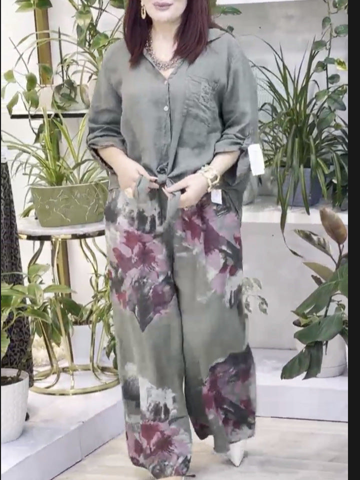 Dame legeret jakkesæt med blomstret mønster Stiila